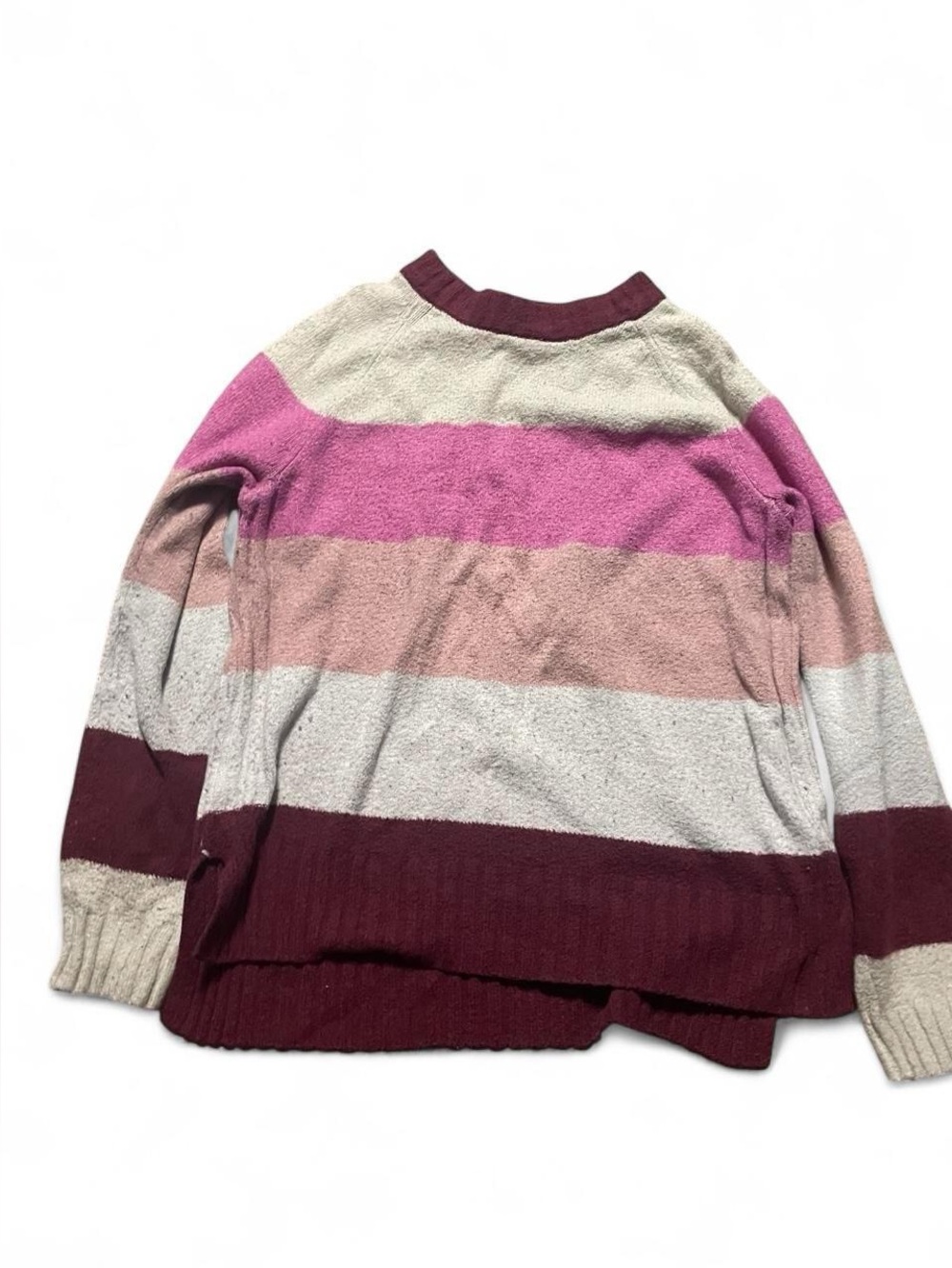 Striped Crewneck Sweater in Pink, Cream & Maroon